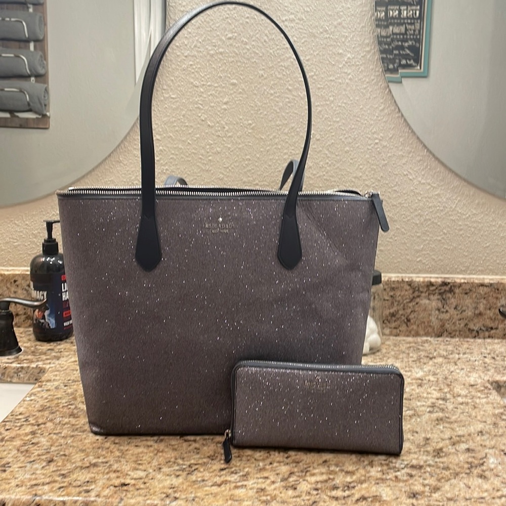 Authentic Kate Spade Lola Glitter Tote and Matching Wallet